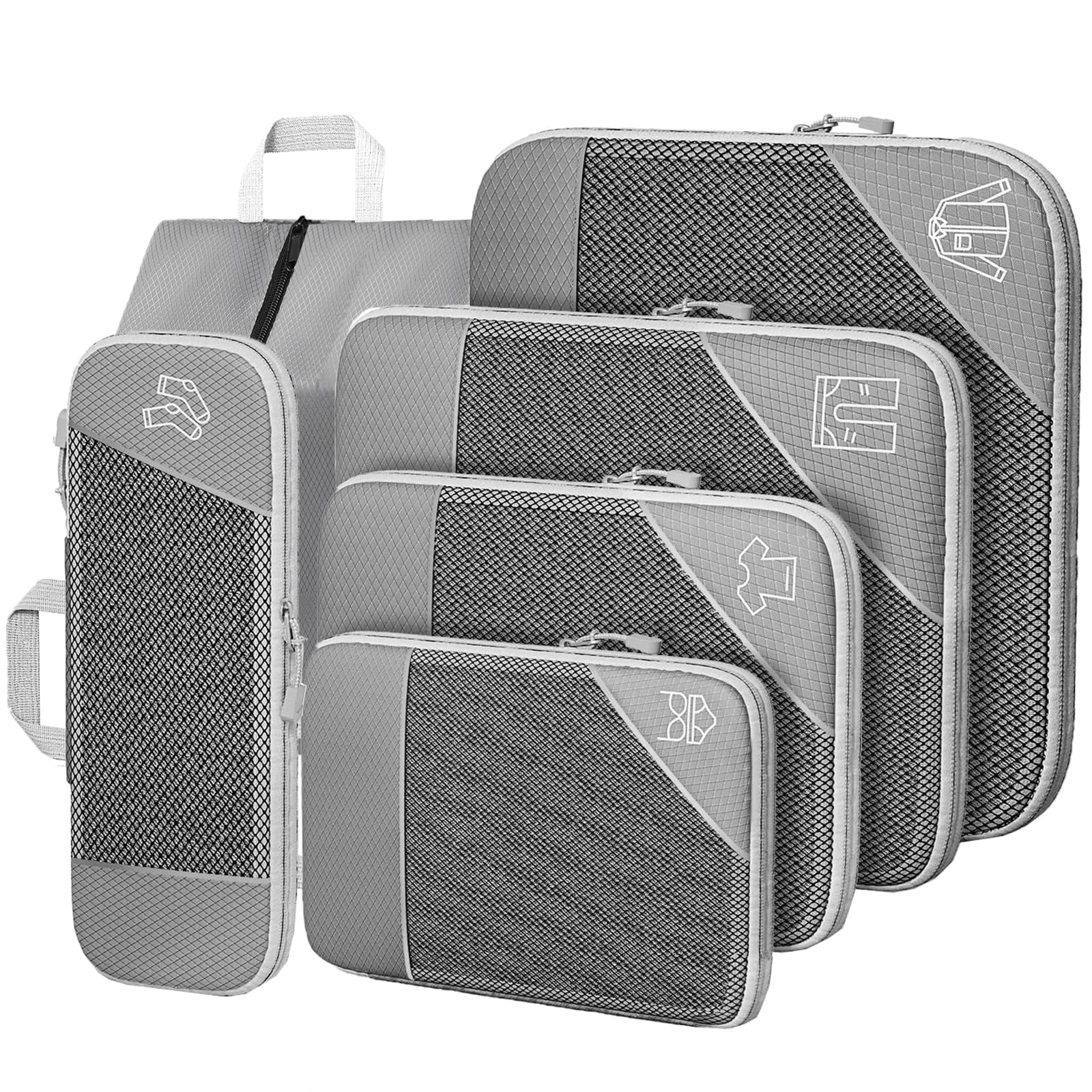 SINZUX 6 PCS Compression Packing Cubes, Black Extensible Ultralight Packing Cubes for Suitcases, Suitcase Organiser Bags Set, Travel Cubes Organiser Bags for Backpack Luggage