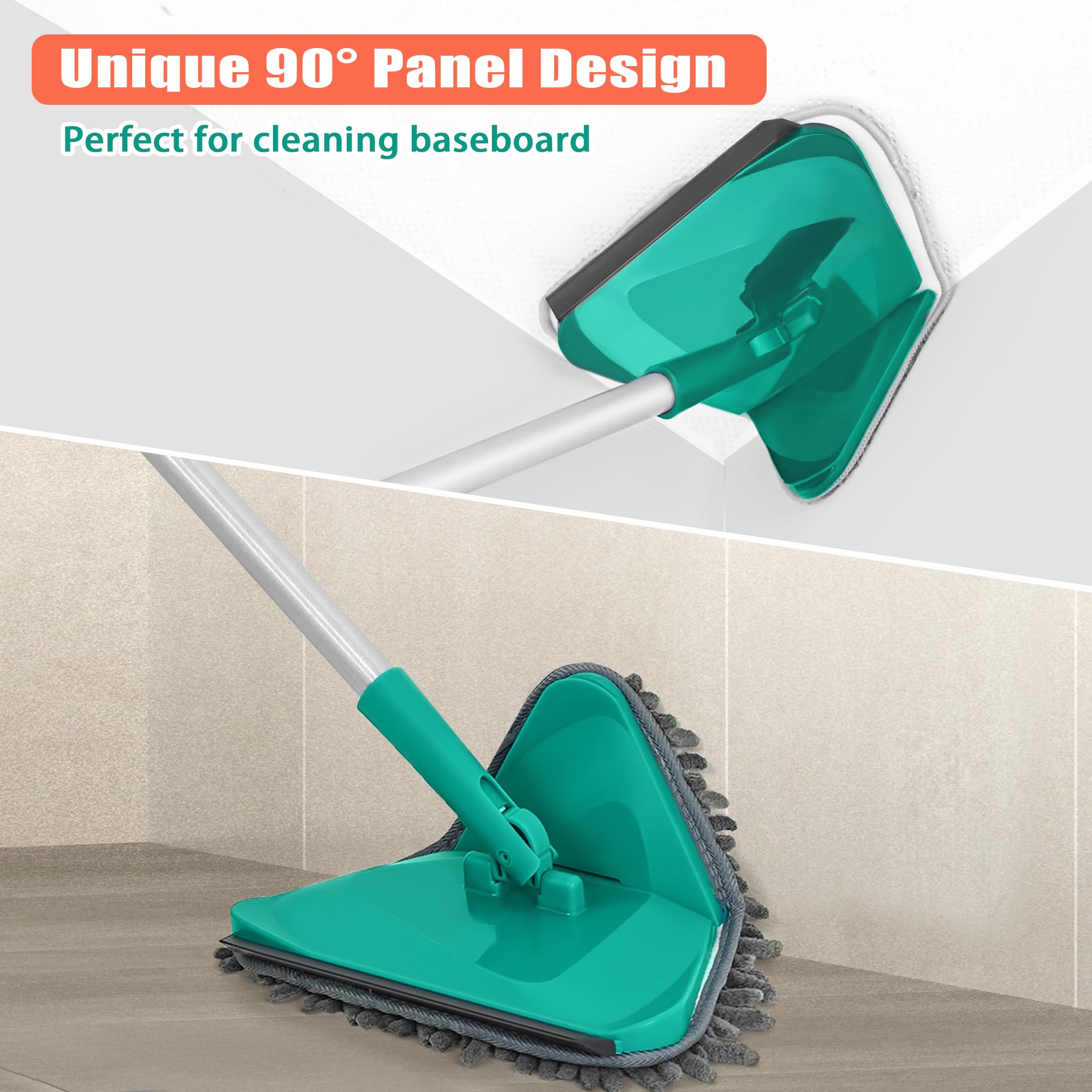 JEHONN Wall Mop with Long Handle 202 cm, Upgraded 180° Collapsible Baseboard Cleaner Tool with Squeegee, Ceiling Duster with 3 Microfiber and 3 Chenille Pads for Cleaning Window, Cabinet (Yellow)