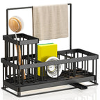 TidyTrove Kitchen Sink Caddy - Sink Tidy Organizer with Removable Sponge Holder Brush Holder, Self-Draining Tray for Countertop Kitchen Storage Organisation (Black)