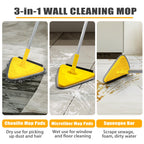 JEHONN Wall Mop with Long Handle 202 cm, Upgraded 180° Collapsible Baseboard Cleaner Tool with Squeegee, Ceiling Duster with 3 Microfiber and 3 Chenille Pads for Cleaning Window, Cabinet (Yellow)