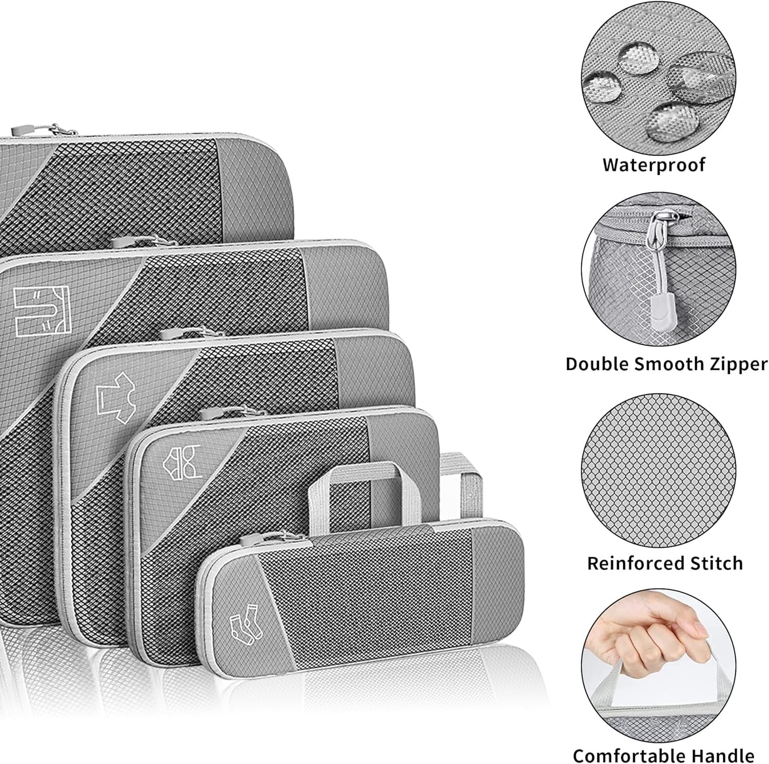 SINZUX 6 PCS Compression Packing Cubes, Black Extensible Ultralight Packing Cubes for Suitcases, Suitcase Organiser Bags Set, Travel Cubes Organiser Bags for Backpack Luggage