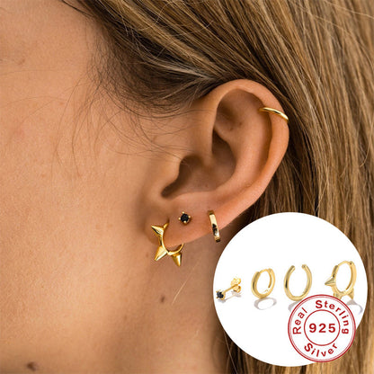 S925 Sterling Silver Punk Earrings Set