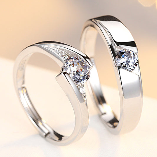 Simulation Diamond Ring Couple Rings A Pair of Live 925 Silver Men and Women Marriage Rings