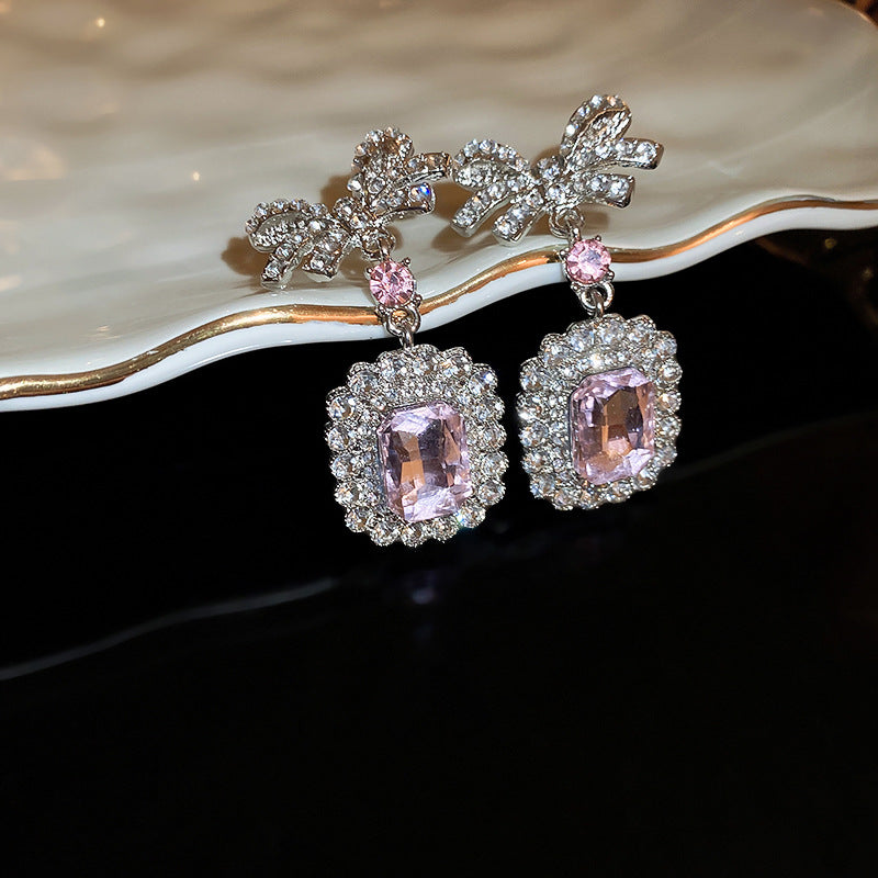 Zircon Square Bow Necklace Earring Set