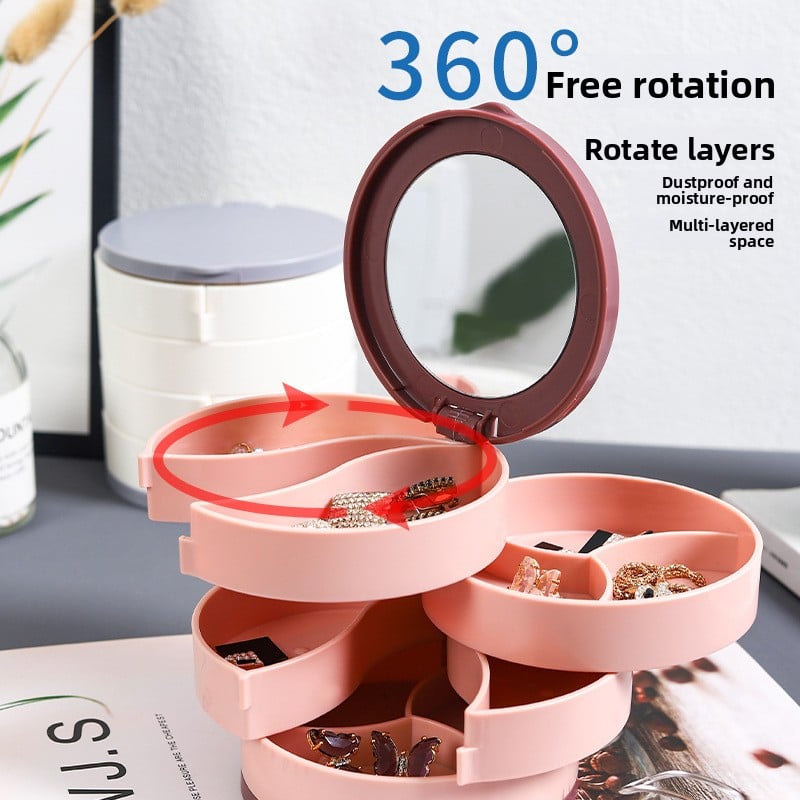 4-Layer Jewelry Box with Makeup Mirror & 360-Degree Rotation - Jewelry Boxes | Buy Online in UK