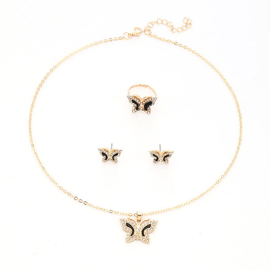 Diamond Butterfly Necklace Ring Earrings Set