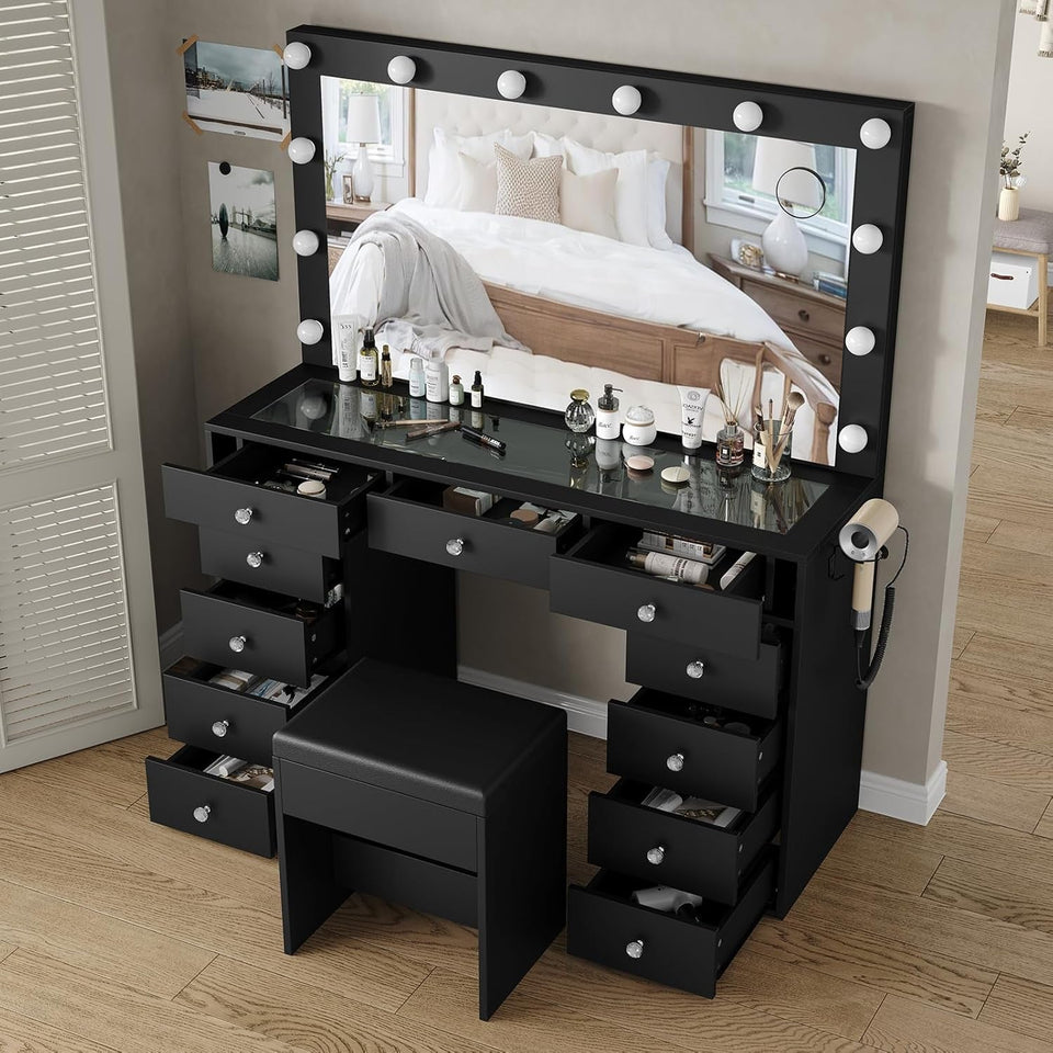Makeup Vanity Desk With Adjustable Hollywood Illumination Mirror-2