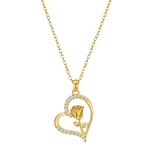 Heart Shaped Pendant Necklace For Women Diamond Encrusted Hollow Rose Clavicle Chain