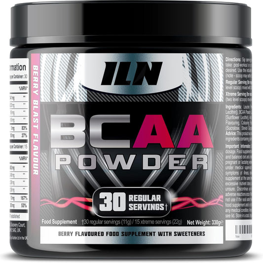 BCAA Powder (Berry Flavour) - 14,000Mg+ Bcaas per Serving - 10:1:1 Ratio 330 Grams - Amino Acids | Buy Online in UK
