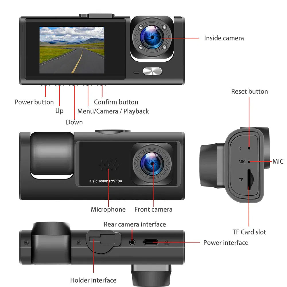 Car Dual Lens Dash Cam HD 1080P Front & Rear Inside Video Recorder with G-Sensor - Dash Video Cameras | Buy Online in UK