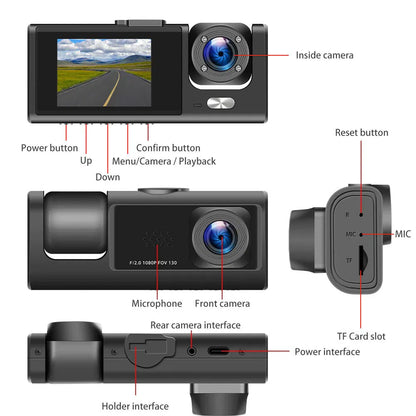 Car Dual Lens Dash Cam HD 1080P Front & Rear Inside Video Recorder with G-Sensor - Dash Video Cameras | Buy Online in UK