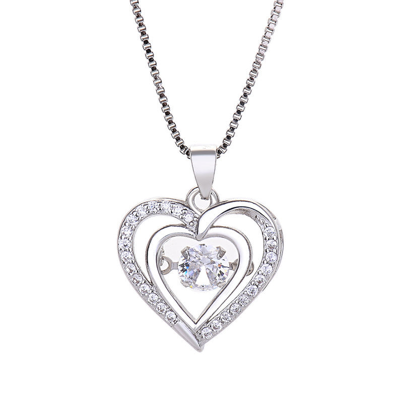 Heart Shaped Pendant Necklace with Moving Charm – Romantic Love Jewelry for Women