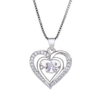Heart Shaped Pendant Necklace with Moving Charm – Romantic Love Jewelry for Women