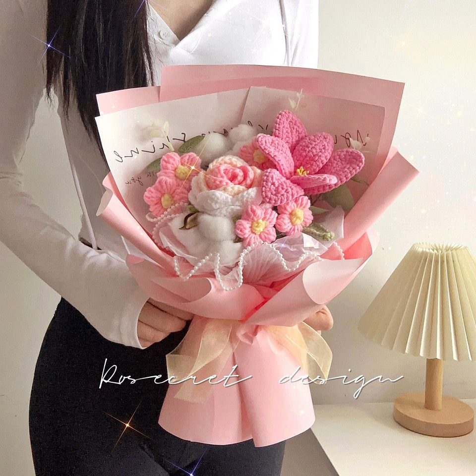 Rose and tulip knitted bouquet - Artificial Flowering Plants | Buy Online in UK