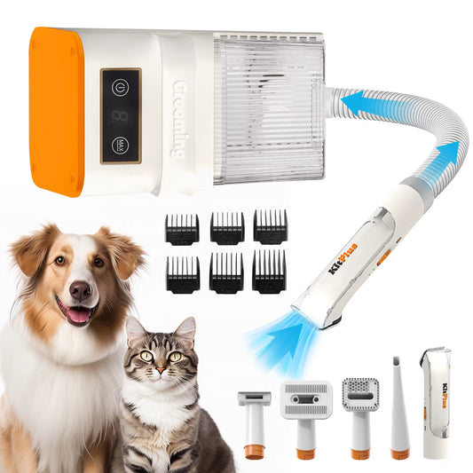 Dog Grooming Kit, Rechargeable Hair Trimmer, 12000Pa 5 Modes Suction 99% Pet Hair,11 Tools - Trimmers | Buy Online in UK
