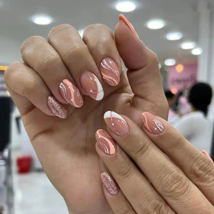 Medium-length Acrylic Almond Fake Nails-36