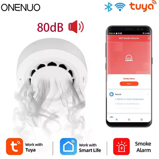 ONENUO Tuya WiFi Smoke Detector – Smart Photoelectric Fire Alarm Sensor for Home & Kitchen Security, Works with Smart Life App