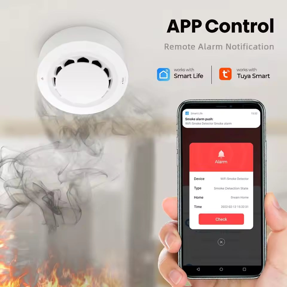 ONENUO Tuya WiFi Smoke Detector – Smart Photoelectric Fire Alarm Sensor for Home & Kitchen Security, Works with Smart Life App