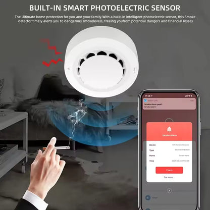 ONENUO Tuya WiFi Smoke Detector – Smart Photoelectric Fire Alarm Sensor for Home & Kitchen Security, Works with Smart Life App
