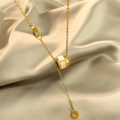 Cat's Eye Stone Tassel Titanium Steel Necklace