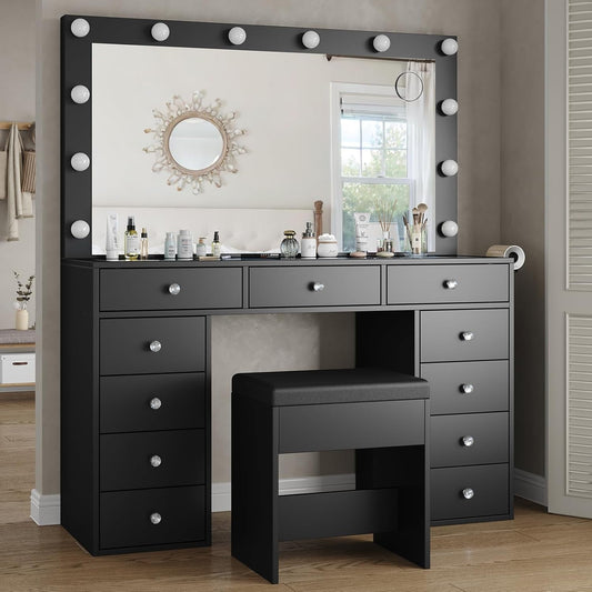 Makeup Vanity Desk With Adjustable Hollywood Illumination Mirror-1