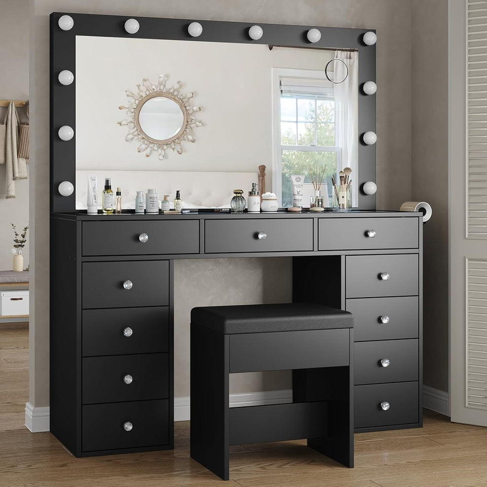 Makeup Vanity Desk With Adjustable Hollywood Illumination Mirror-1
