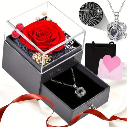 Buy Eternal Rose Jewelry Box with Hidden Necklace Drawer – Valentine Gift for Women in UK - High Quality Jewelry Boxes