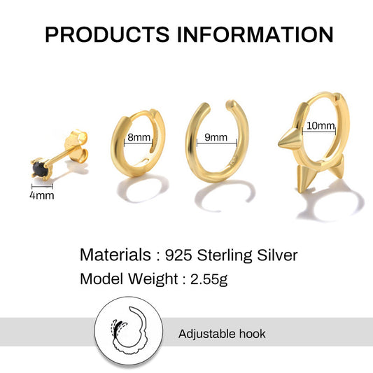 S925 Sterling Silver Punk Earrings Set