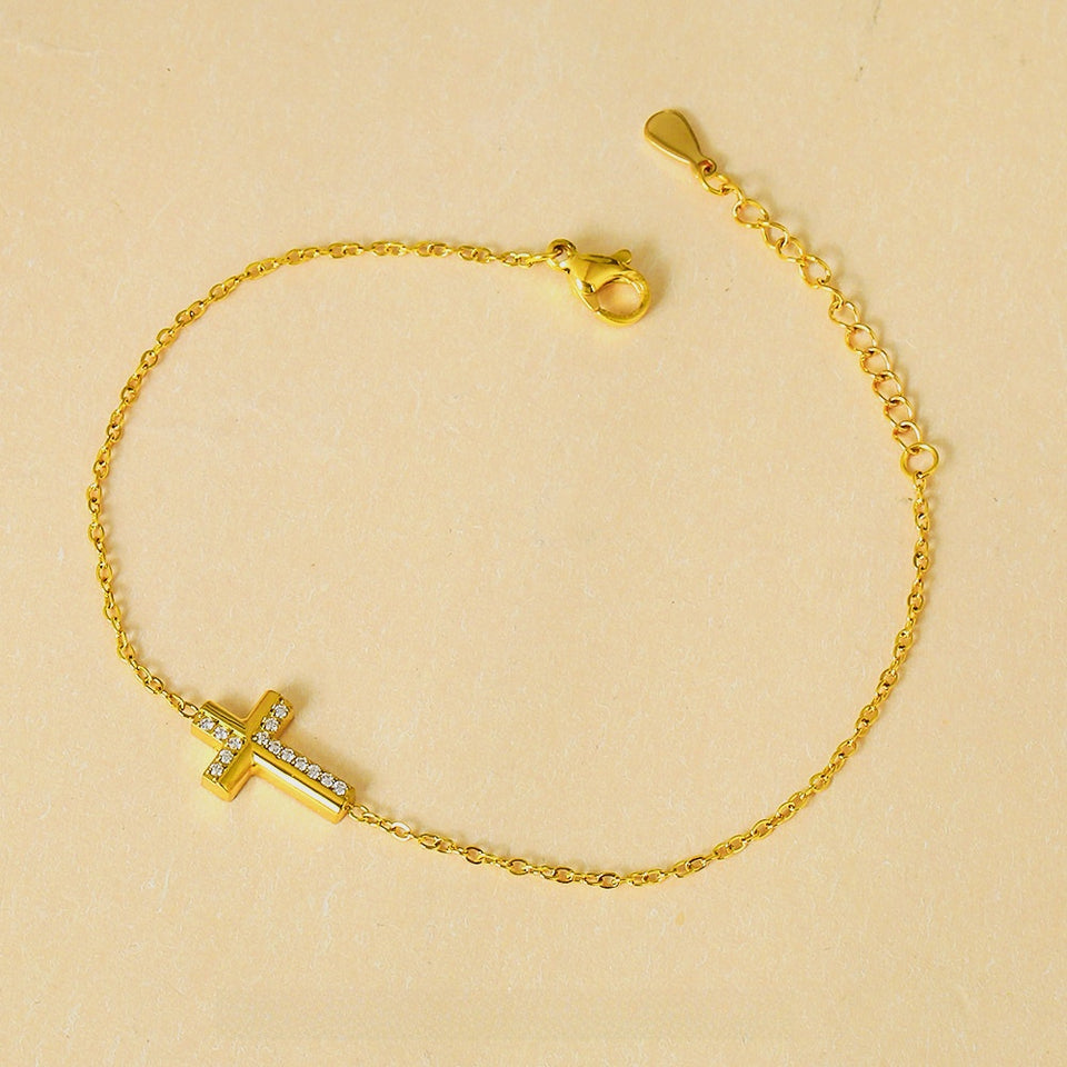 Zircon Cross Bracelet Stainless Steel Jewelry