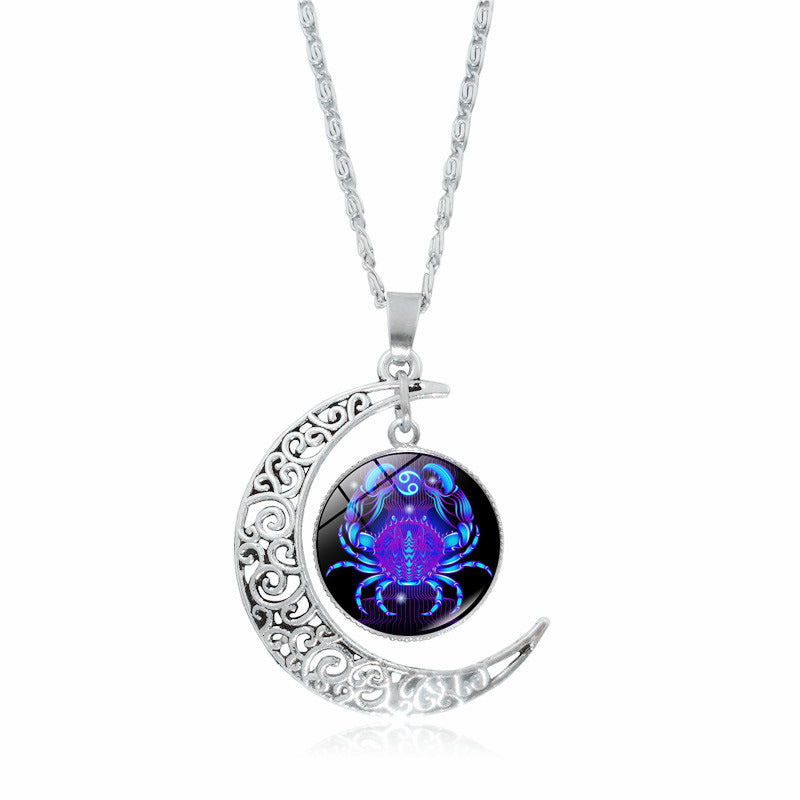 12 Constellation Zodiac Sign Moon Glass Necklace
