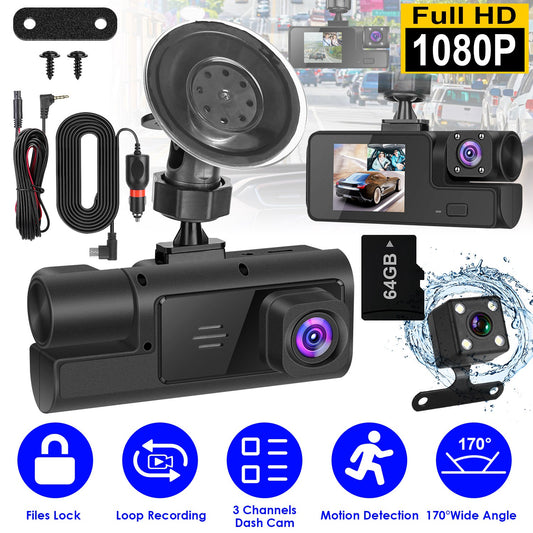 1Pc WiFi FHD 1080P Car Dash Cam – 3 Channels Front, Rear & Inside with Loop Recording & Reversing Visual - Dash Video Cameras | Buy Online in UK