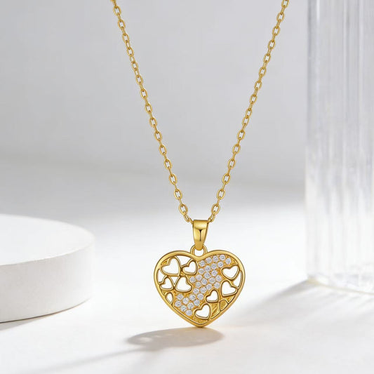 Heart Shaped Pendant Necklace For Women Diamond Encrusted Hollow Rose Clavicle Chain