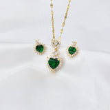 Women's Green Zircon Heart Set Necklace