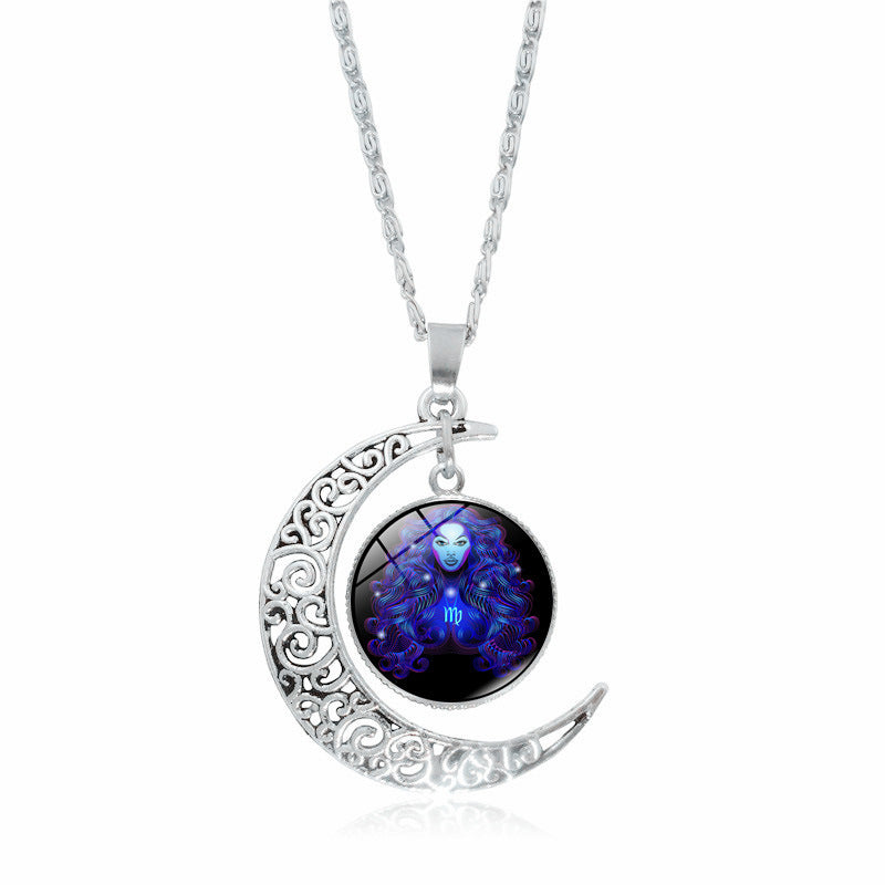 12 Constellation Zodiac Sign Moon Glass Necklace