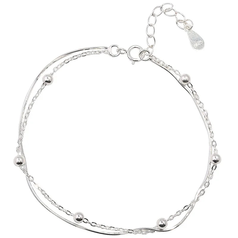 925 Silver Double-Layer Snake Chain Bracelet - Bracelets | Buy Online in UK