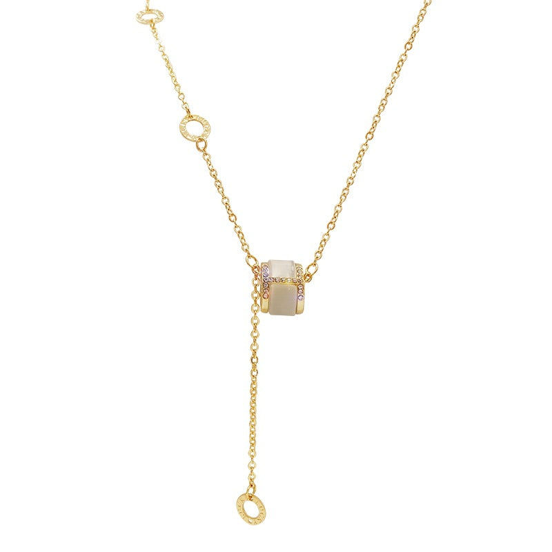 Cat's Eye Stone Tassel Titanium Steel Necklace