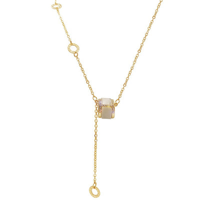 Cat's Eye Stone Tassel Titanium Steel Necklace