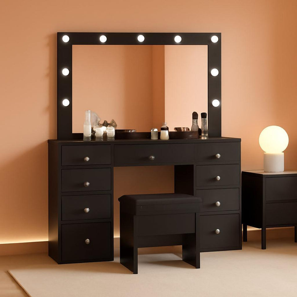 Makeup Vanity Desk With Adjustable Hollywood Illumination Mirror-0
