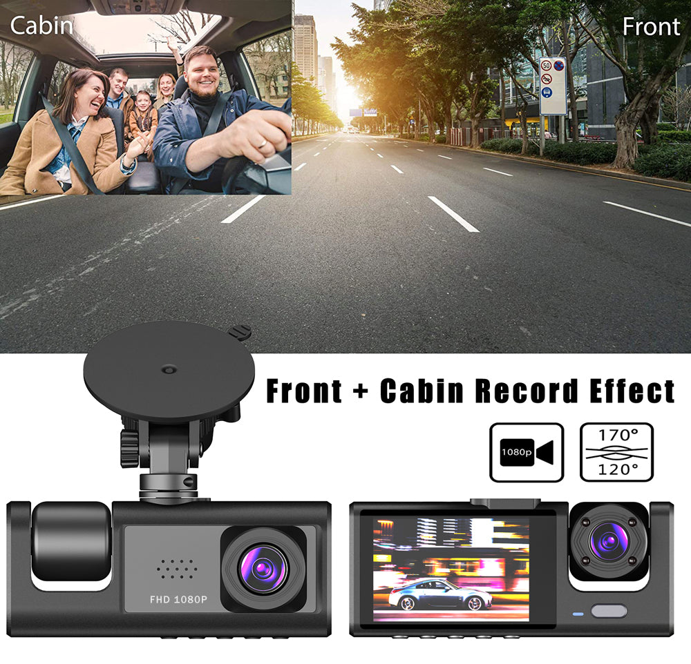 Car Dual Lens Dash Cam HD 1080P Front & Rear Inside Video Recorder with G-Sensor - Dash Video Cameras | Buy Online in UK
