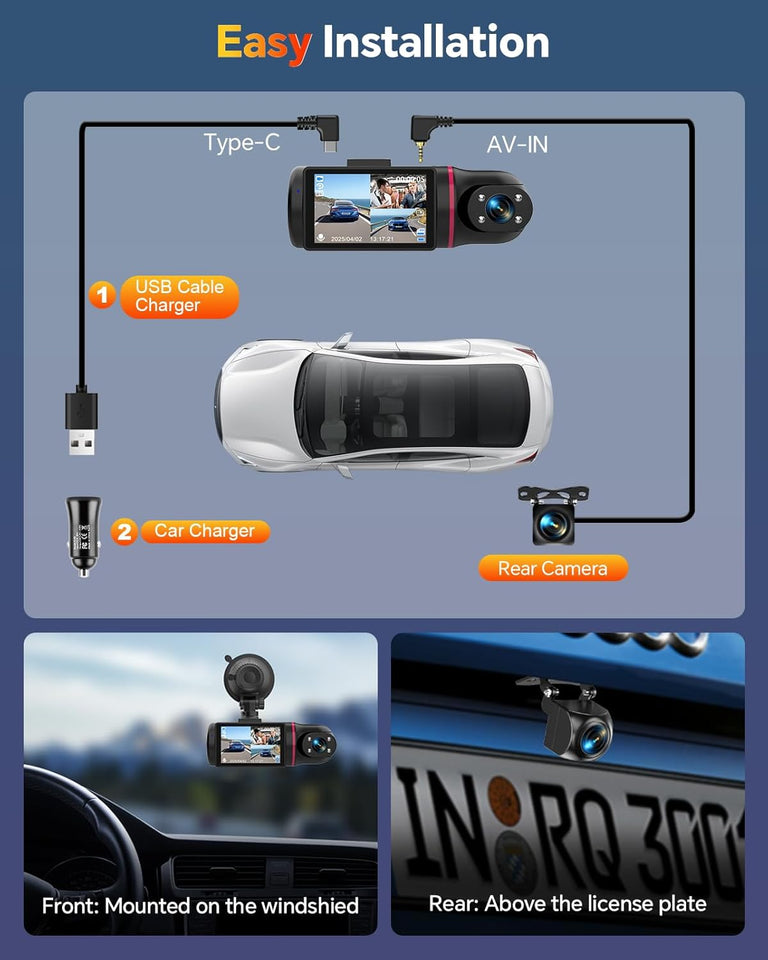 Dash Cam Front and Rear inside 3 Channel Dashcam for Cars 1080P - Uncategorized | Buy Online in UK