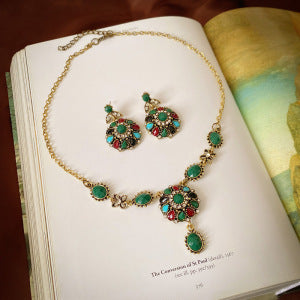 Zircon Square Bow Necklace Earring Set