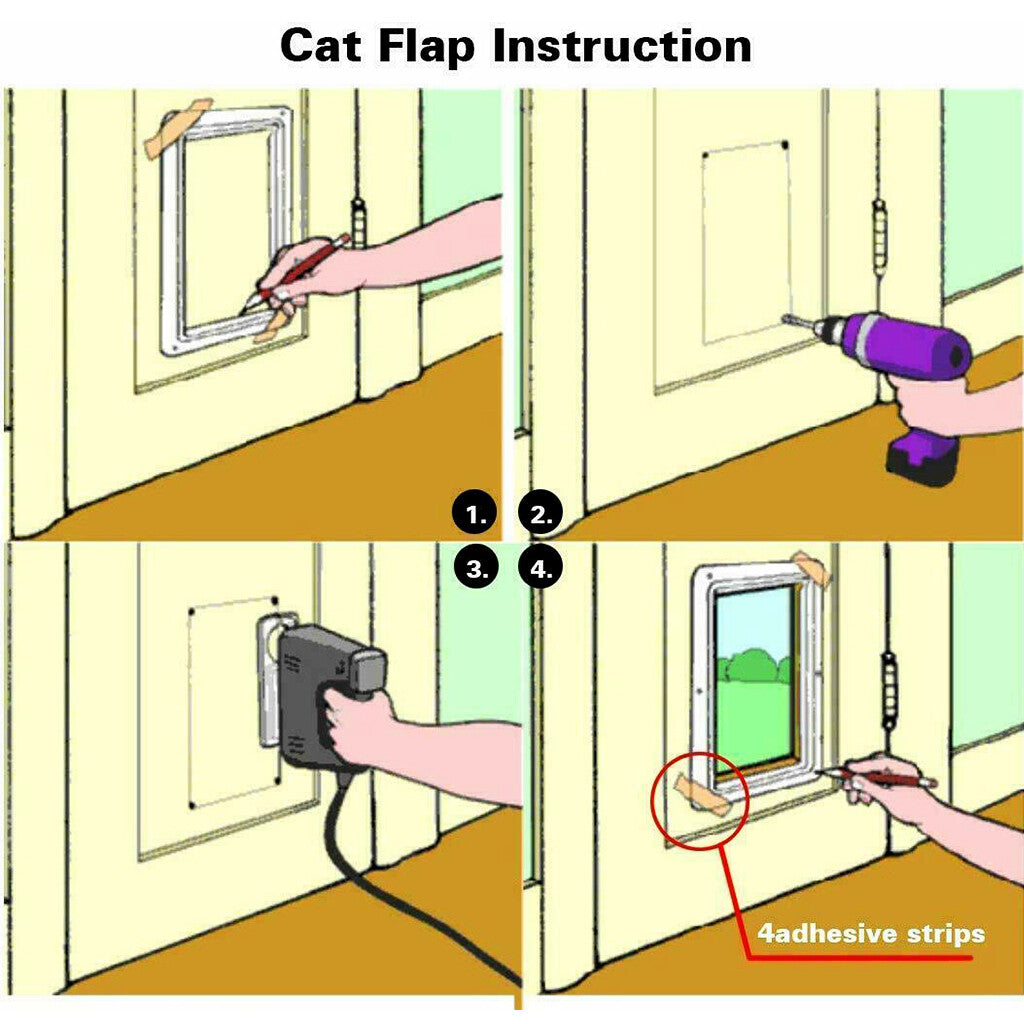 Pet Door Locking Small Medium Large Dog Cat Flap Magnetic White Frame 4 Way--21x20x6 - Door-Mounted Doors | Buy Online in UK