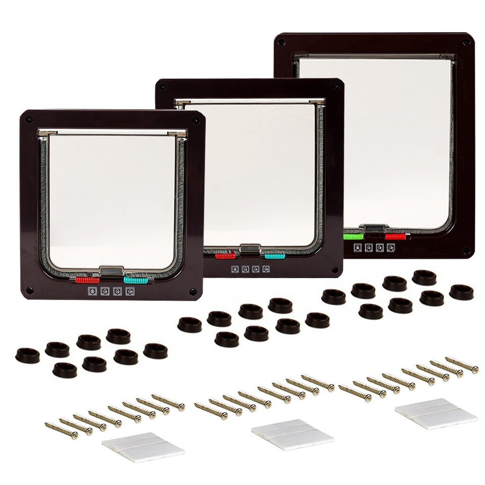 Pet Door Locking Small Medium Large Dog Cat Flap Magnetic White Frame 4 Way - Door-Mounted Doors | Buy Online in UK