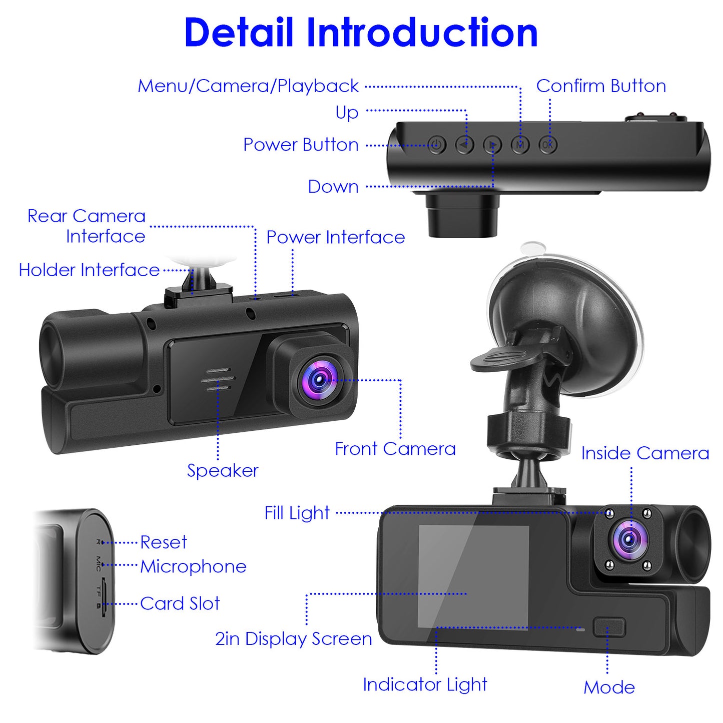 1Pc WiFi FHD 1080P Car Dash Cam – 3 Channels Front, Rear & Inside with Loop Recording & Reversing Visual - Dash Video Cameras | Buy Online in UK