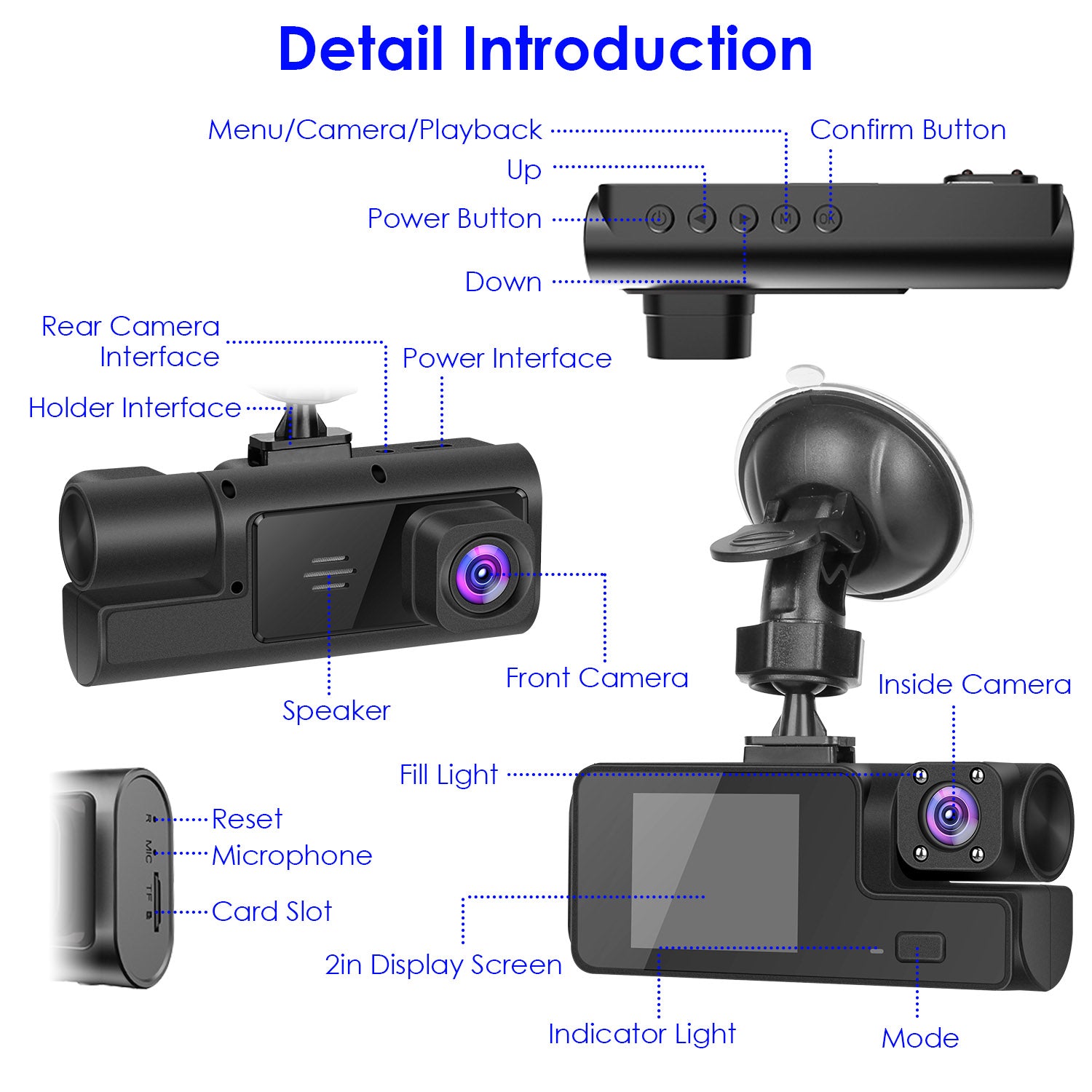 1Pc WiFi FHD 1080P Car Dash Cam – 3 Channels Front, Rear & Inside with Loop Recording & Reversing Visual - Dash Video Cameras | Buy Online in UK