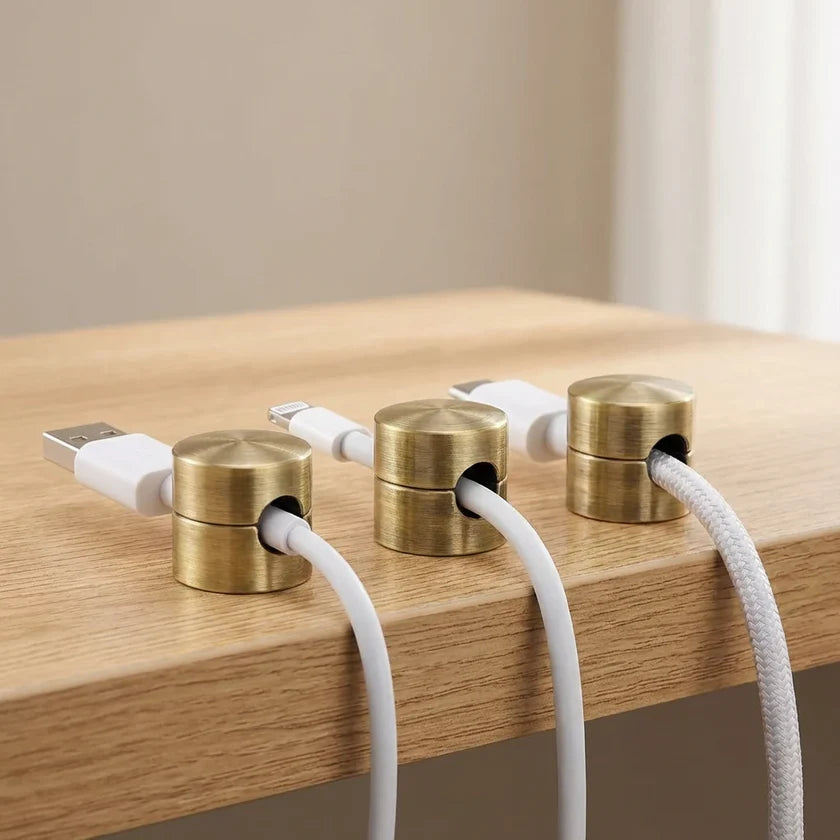3 Pcs Gold Aluminum Power Cord Fixing Device Cable Management