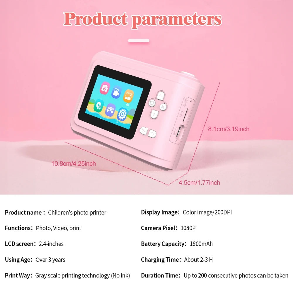 Thermal Print Camera HD 1080P Photo Printing Camera With 3 Rolls Print Paper - Pretend Electronics | Buy Online in UK