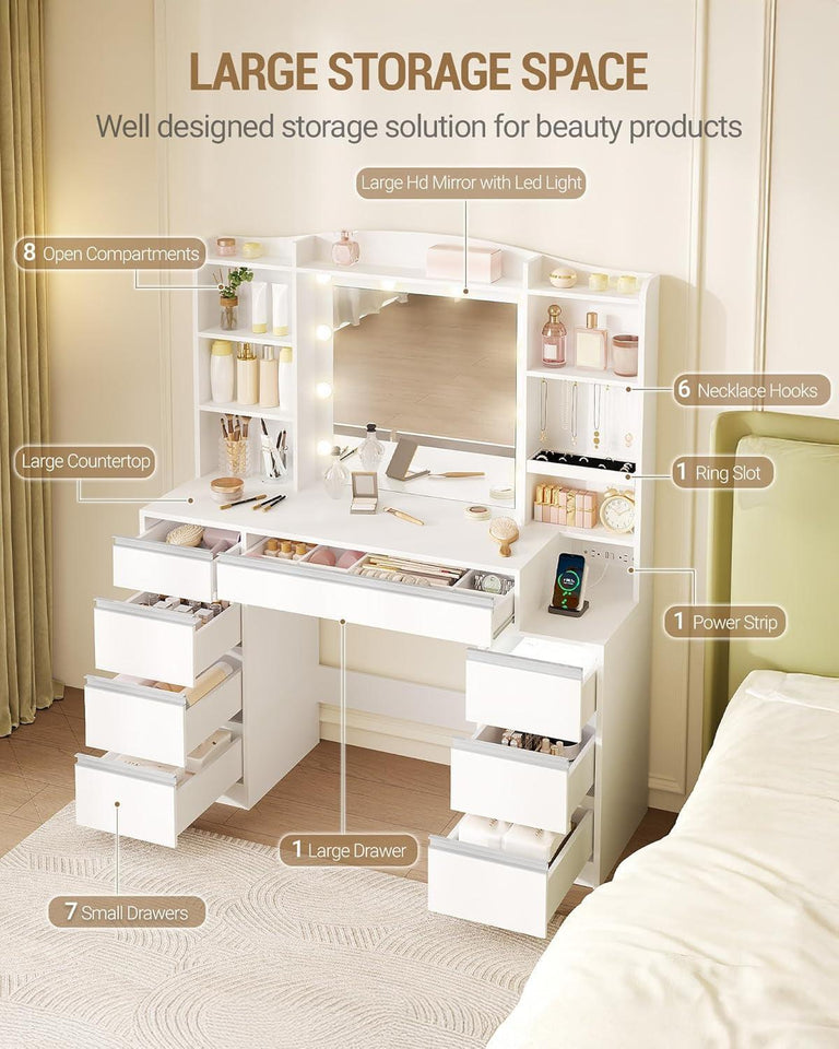 White 47 Inch Vanity Desk Multicolor RGB LED Lighting-1