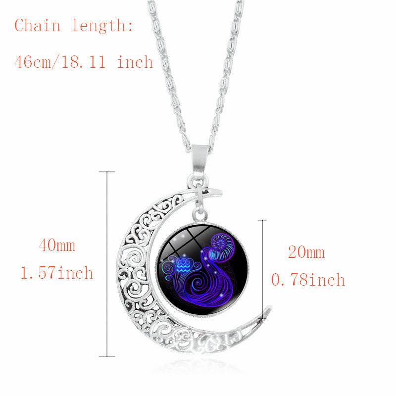 12 Constellation Zodiac Sign Moon Glass Necklace