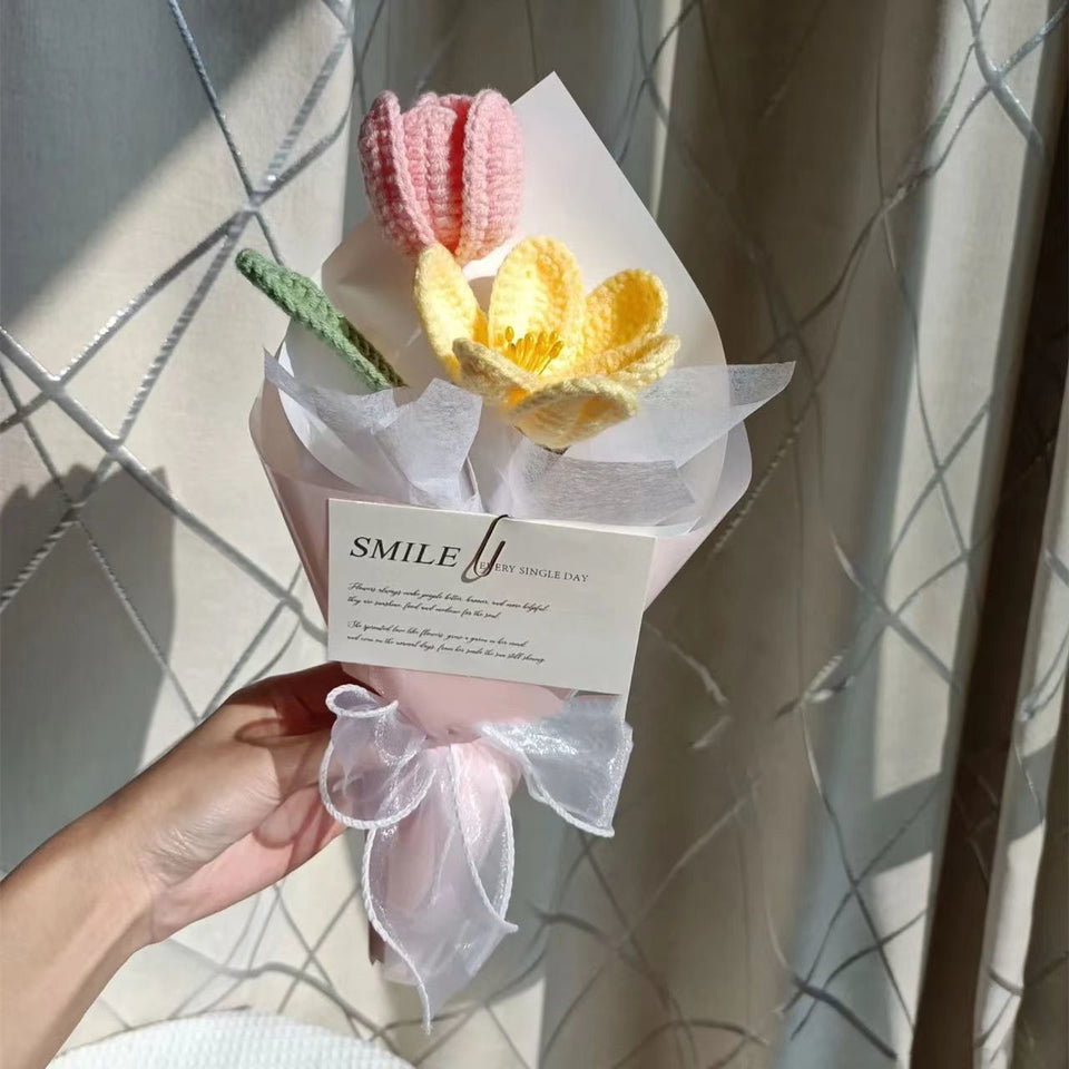 Rose and tulip knitted bouquet - Artificial Flowering Plants | Buy Online in UK